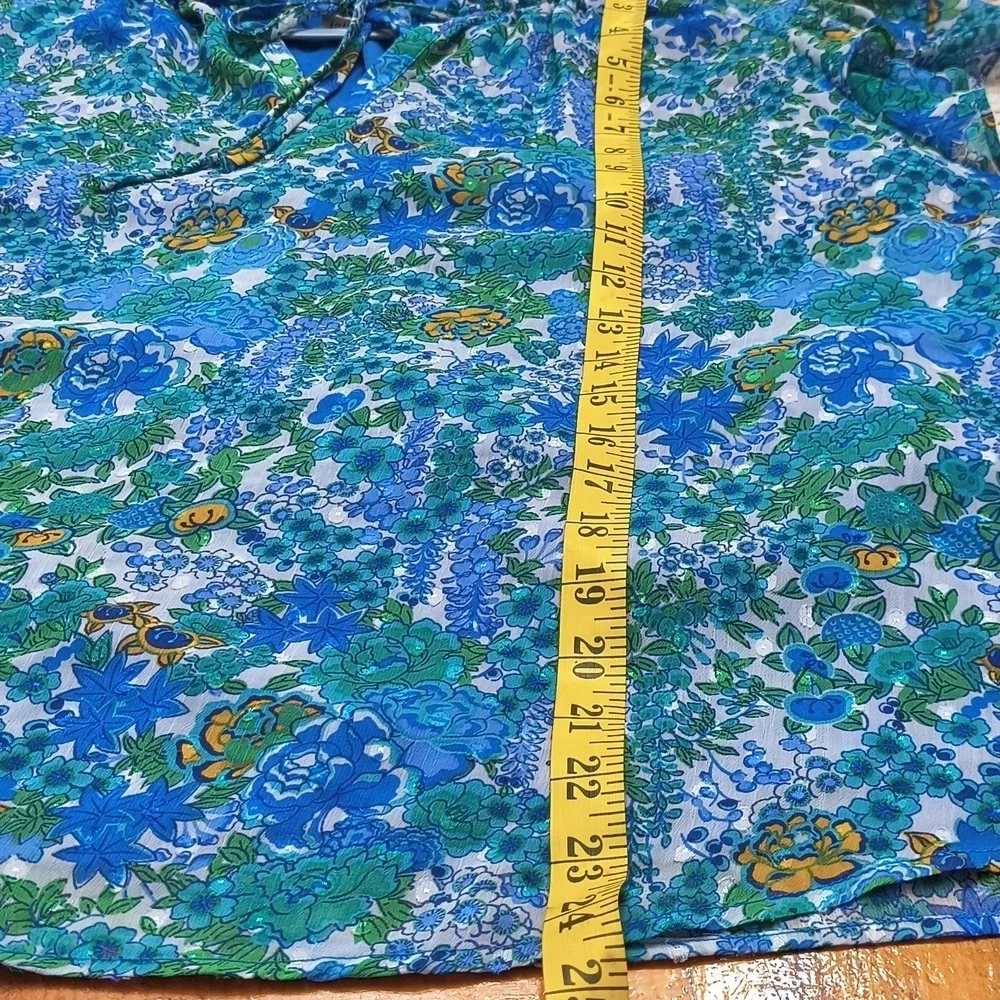 Joie Floral Blue and Green Women's Top Garden Party Brunch Career Large Vacation - Picture 14 of 15